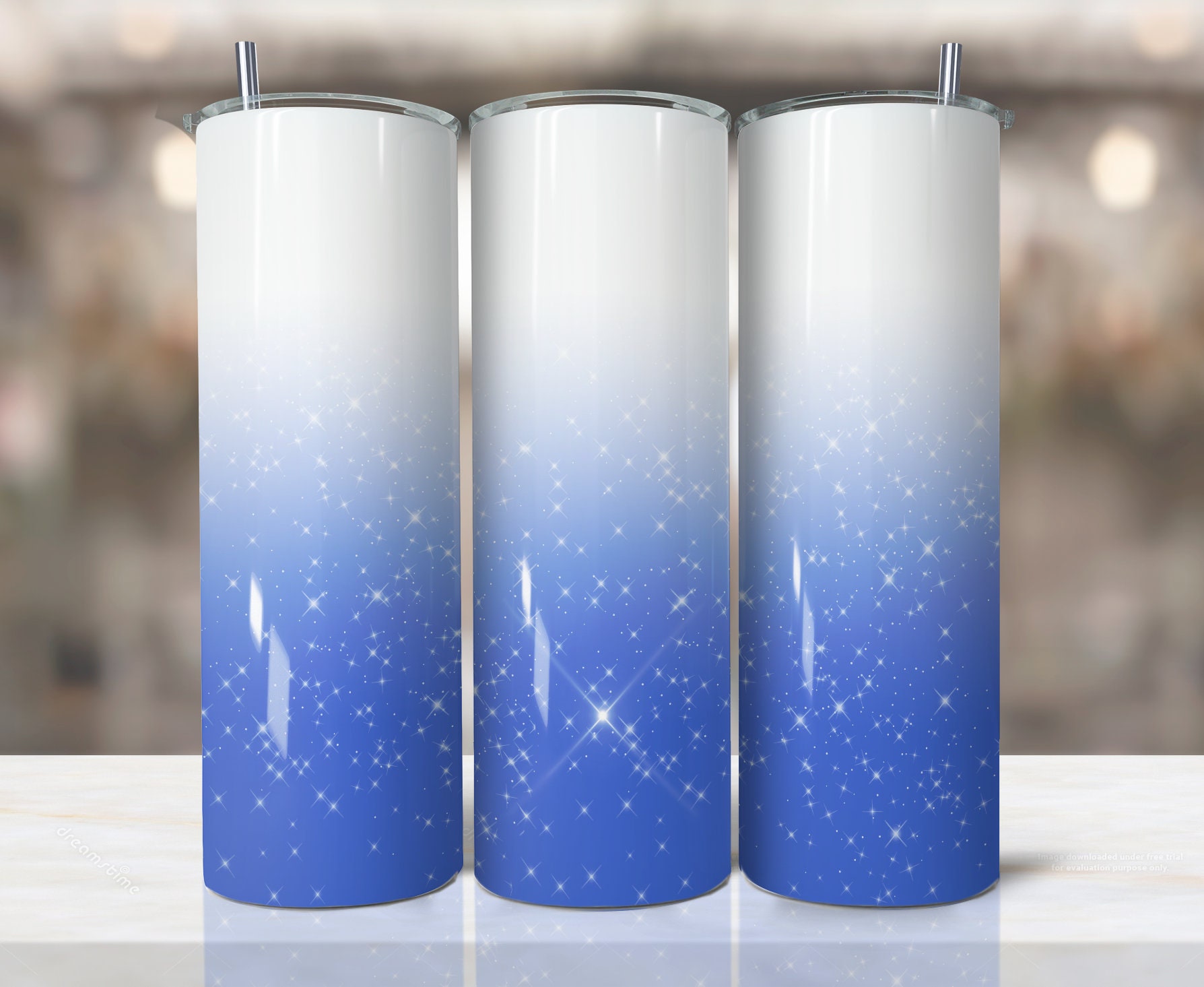 Sparkling Blue glitter Ombre Tumbler Wrap, Sublimation Design, 20 oz ...