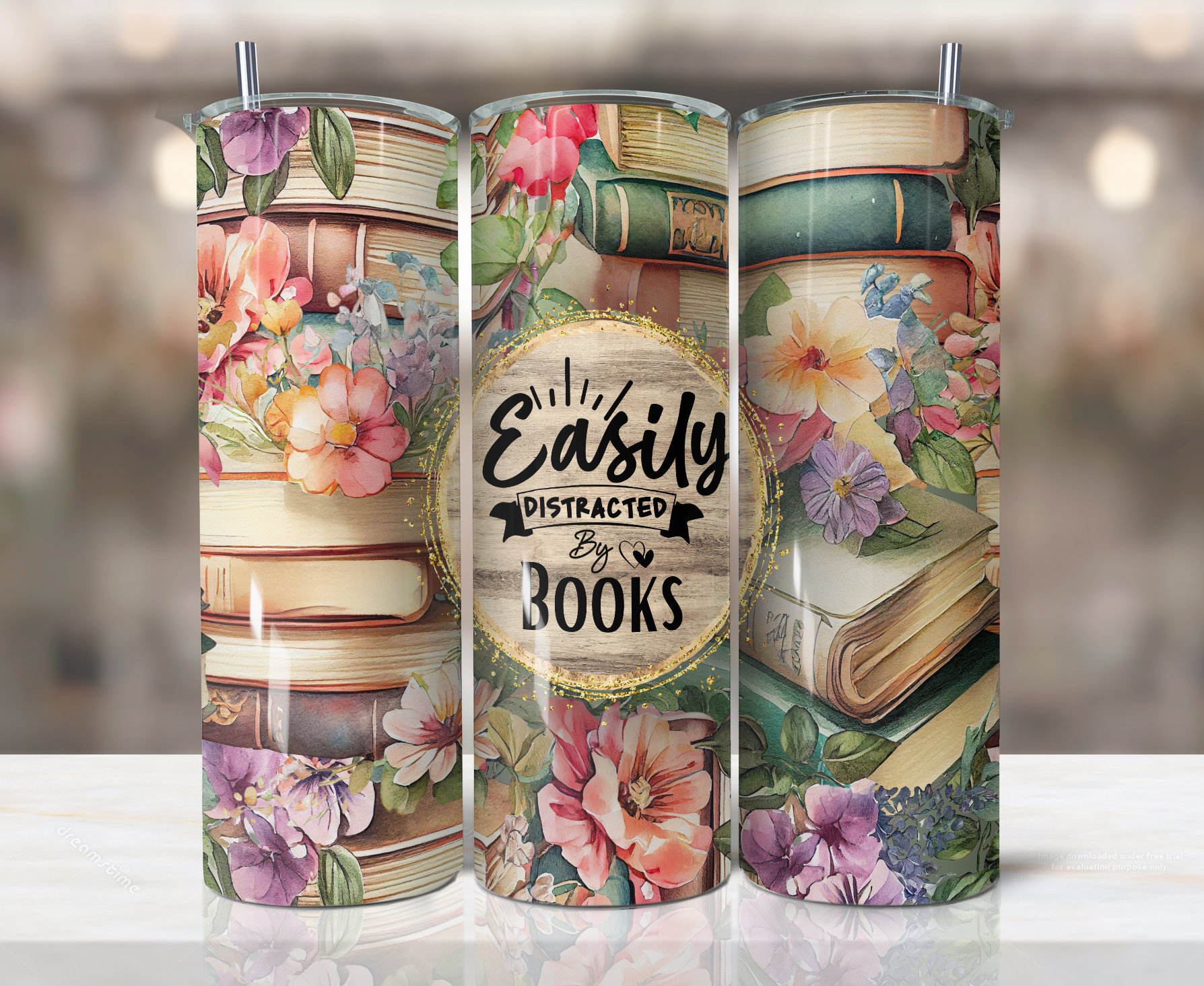 Easily distracted by books20oz Skinny Tumbler Sublimation Designs ...