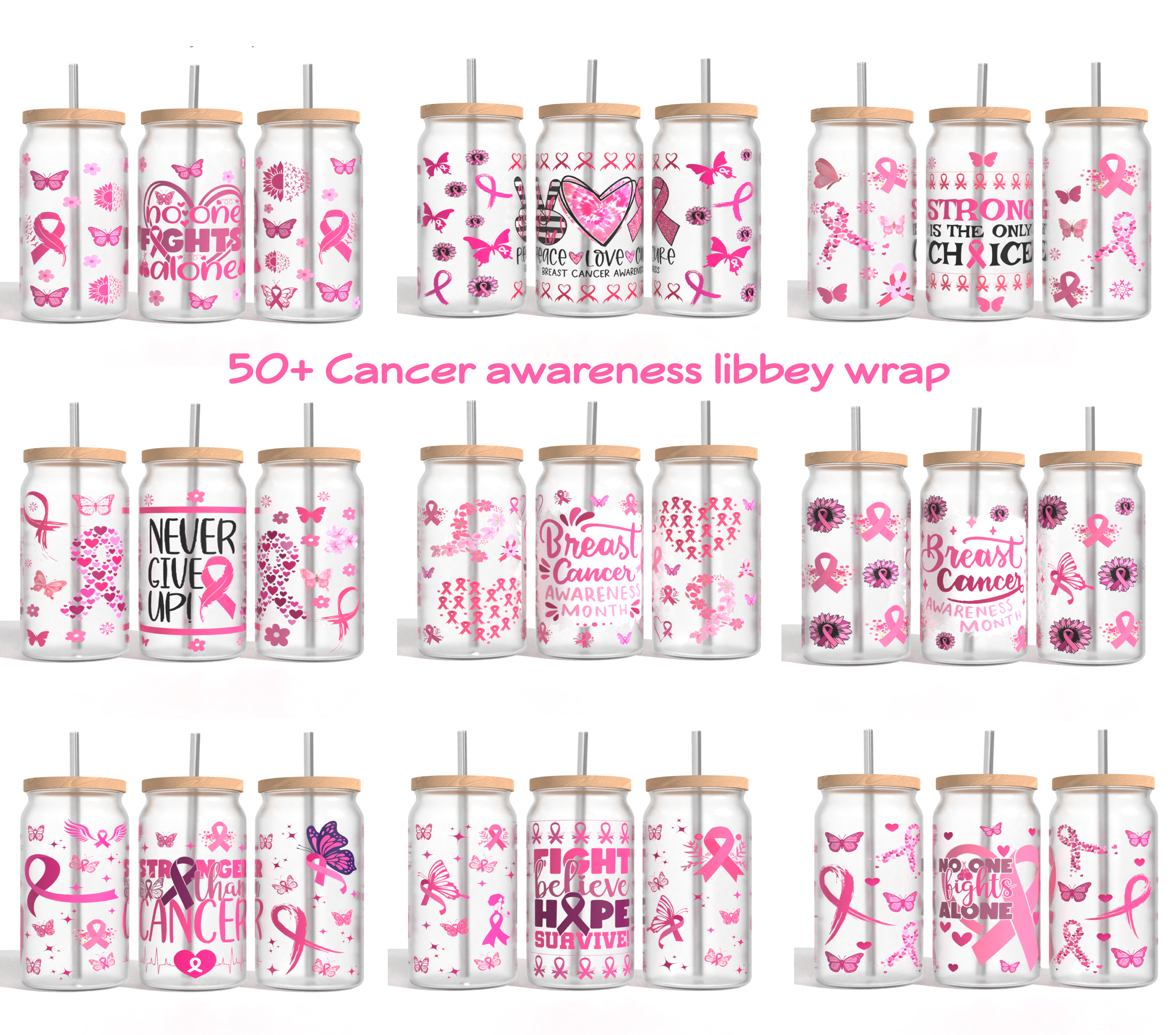 50+ Cancer awareness Libbey Glass Can Wrap – Digital Download SVG Files For  Cricut -Coffee Wrap Template -16oz Template,Waterslide glass can